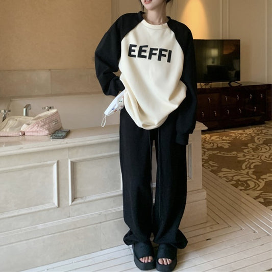 切替 ラグラン ロンT レディース 韓国 スウェット ロングTシャツ レディース ラグランスリーブ ドッキング トレーナー