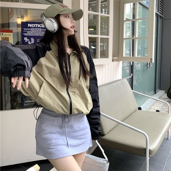 ナイロン ジャケット クロップド ブルゾン レディース 韓国 ファッション ライン ラグラン ジャンパー