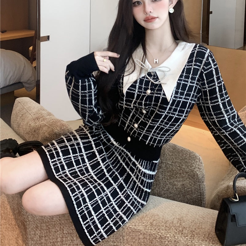 チェック セットアップ レディース ジャケット スカート 韓国 ファッション 上品 お呼ばれ ツイード調 スーツ 上下セット