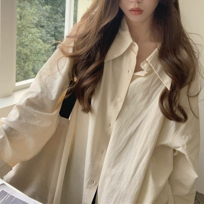 長袖 オーバーシャツ レディース 韓国 ファッション ビッグシルエット シャツ 春