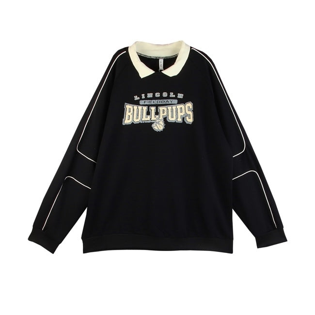 ポロ トレーナー レディース 韓国 スウェット ラガーシャツ ロゴプリント 長袖 ポロシャツ