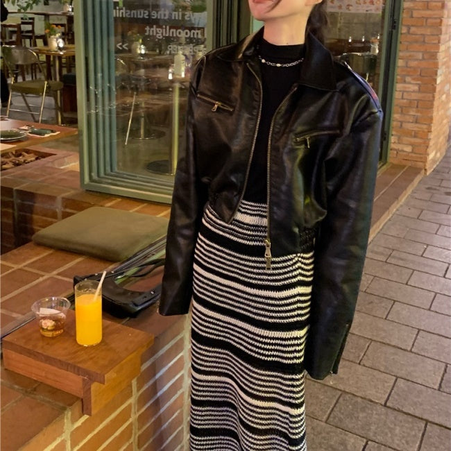 ボーダー ニット ナロースカート レディース 韓国 ファッション ロングスカート ストレッチタイト