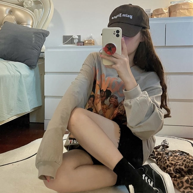 ロンT レディース プリント ロゴ ロングTシャツ 春夏 トップス 韓国 ストリート ファッション ビッグシルエット 長袖 T