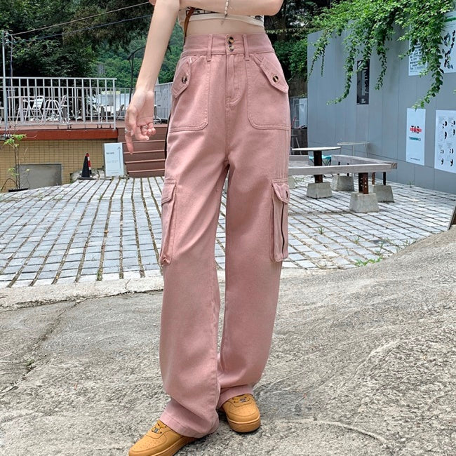 カーゴパンツ レディース 韓国 ファッション ワイド ワークパンツ サイドポケット