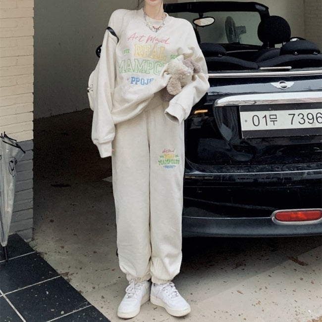 スウェット セットアップ ジャージ レディース 韓国 ファッション カラフル ロゴ トレーナー スウェットパンツ 上下セット
