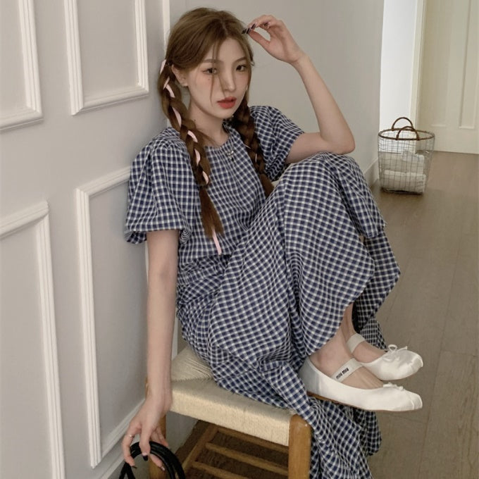 チェック セットアップ レディース ワンピース 韓国 クロップド トップス ロングスカート 上下セット ショート丈 トップ