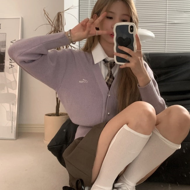 ロゴ カーディガン レディース 韓国 ファッション カレッジスタイル ニットカーデ
