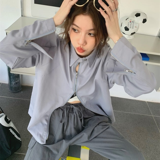 ジップ シャツ ジャケット レディース 韓国 ファッション 春 ブルゾン ライトアウター