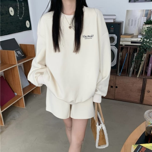 スウェット セットアップ レディース トレーナー & ショートパンツ 韓国 ファッション ハーフパンツ 上下セット オフホワイト グレー