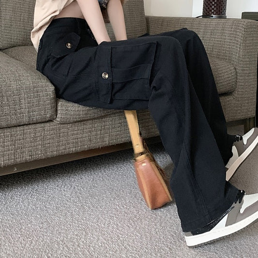 カーゴパンツ レディース 韓国 ファッション ワイド ワークパンツ サイドポケット