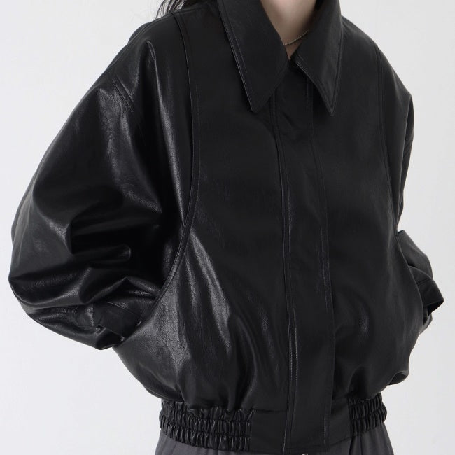 エコレザー ジャケット ブルゾン レディース 韓国 ファッション PU フェイクレザー ダブルジップ ビッグシルエット レザージャケット 秋ジャケット