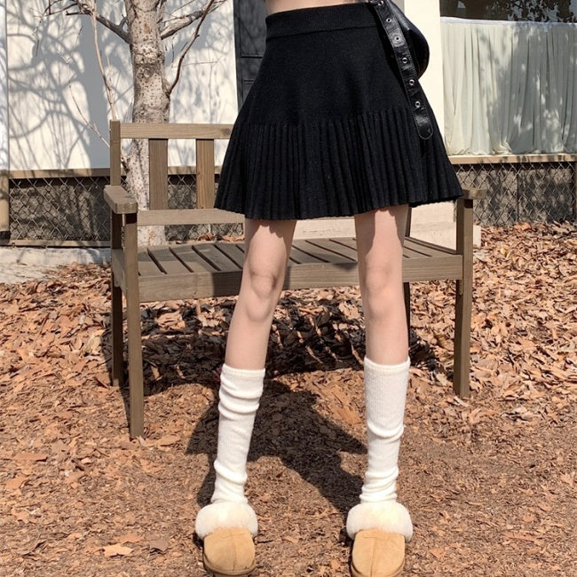 ニット ミニスカート レディース 韓国 ファッション プリーツ Aライン フレア スカート