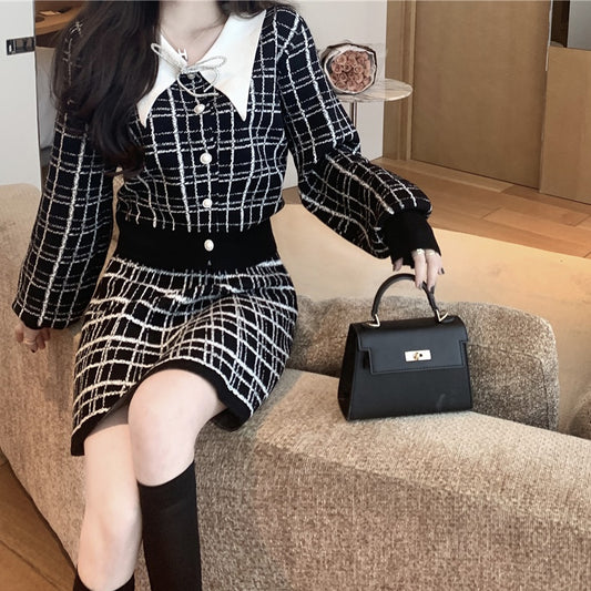 チェック セットアップ レディース ジャケット スカート 韓国 ファッション 上品 お呼ばれ ツイード調 スーツ 上下セット