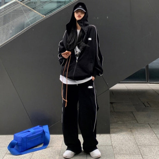 セットアップ レディース オーバーサイズ ジャージ 韓国 ストリート 上下セット サイドライン パーカー ロゴジャージ
