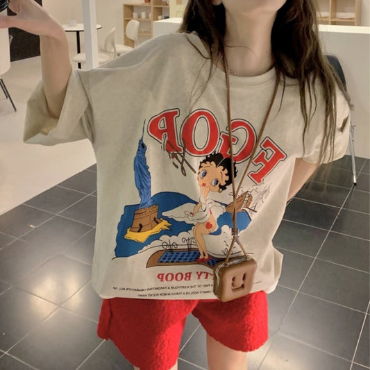 ビッグTシャツ レディース 韓国 プリント キャラ デザイン 半袖 Tシャツ おしゃれ ベティ かわいい 派手トップス ガーリー
