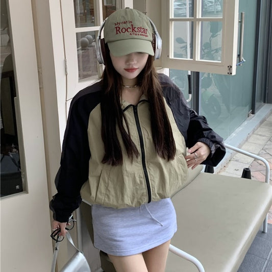 ナイロン ジャケット クロップド ブルゾン レディース 韓国 ファッション ライン ラグラン ジャンパー