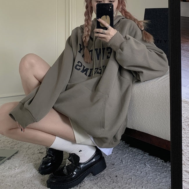 ロゴ パーカー レディース 韓国 ファッション プルオーバー パーカー オーバーサイズ ポケット
