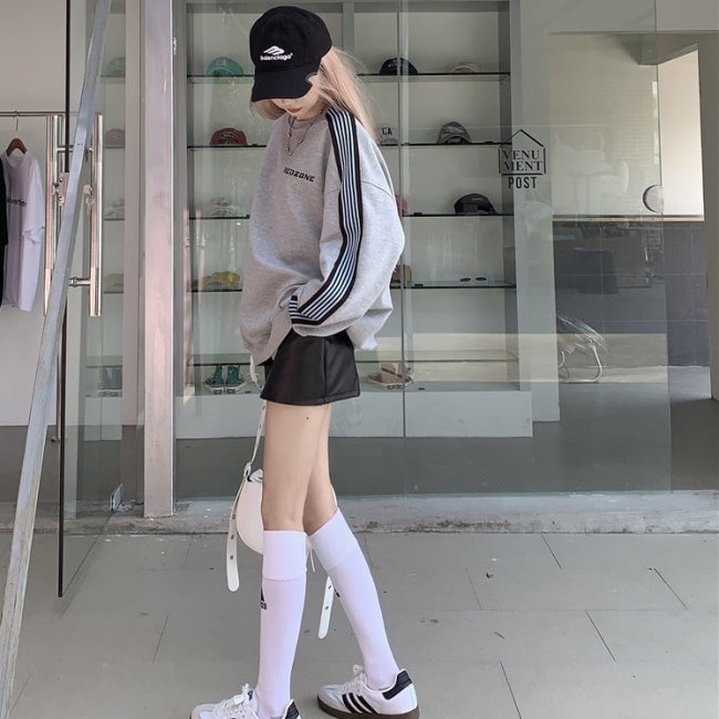 サイドライン スウェット トレーナー レディース 韓国 オーバーサイズ ロゴトレーナー