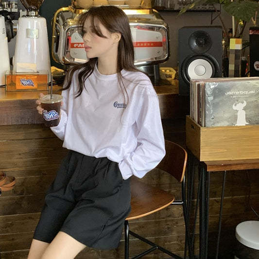 バックプリント ロンT レディース 韓国 ファッション オーバーサイズ プリント ロングTシャツ 長袖 春トップス