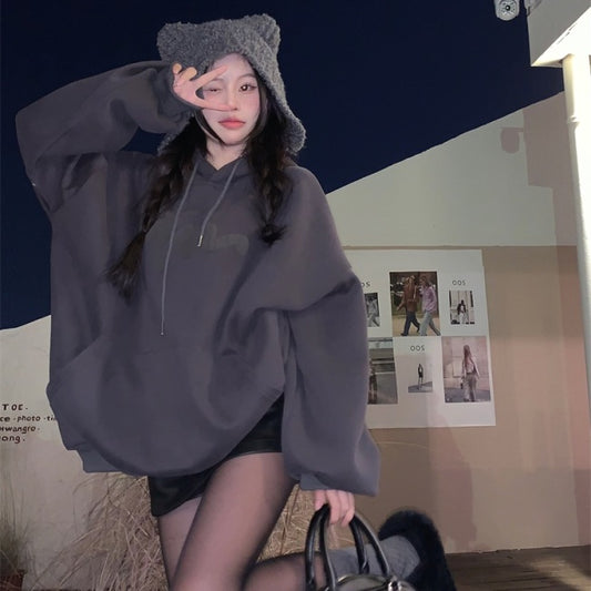 韓国 ロゴ パーカー プルオーバー レディース オーバーサイズ スウェット パーカー グレー