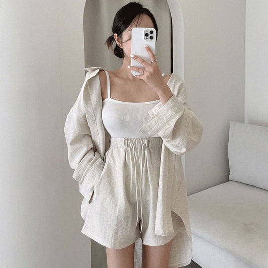 セットアップ レディース オーバーサイズ シャツ ハーフパンツ 韓国 ファッション 2点セット オーバーシャツ ショートパンツ