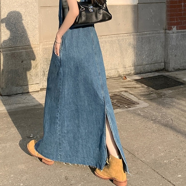 デニム サロペット スカート Aライン 韓国 ファッション オーバーオール ヒャンパースカート 春夏