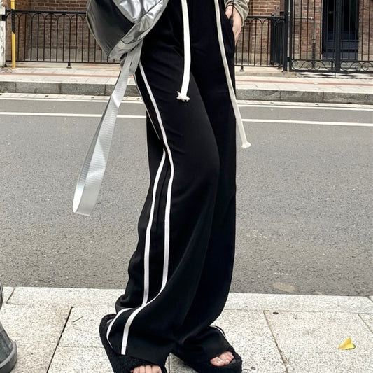 サイドライン イージー ジャージパンツ レディース 韓国 ファッション ウエストゴム ワイドシルエット オーバーサイズ ゆったり スポーツ カジュアルパンツ