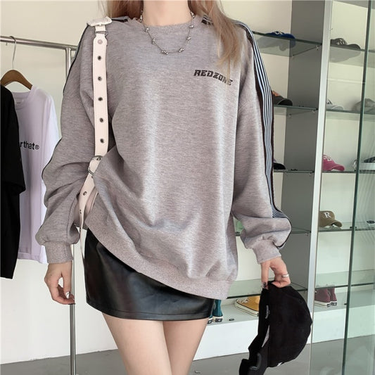 サイドライン スウェット トレーナー レディース 韓国 オーバーサイズ ロゴトレーナー