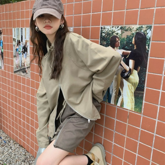 ジップ シャツ ジャケット レディース 韓国 ファッション 春 ブルゾン ライトアウター