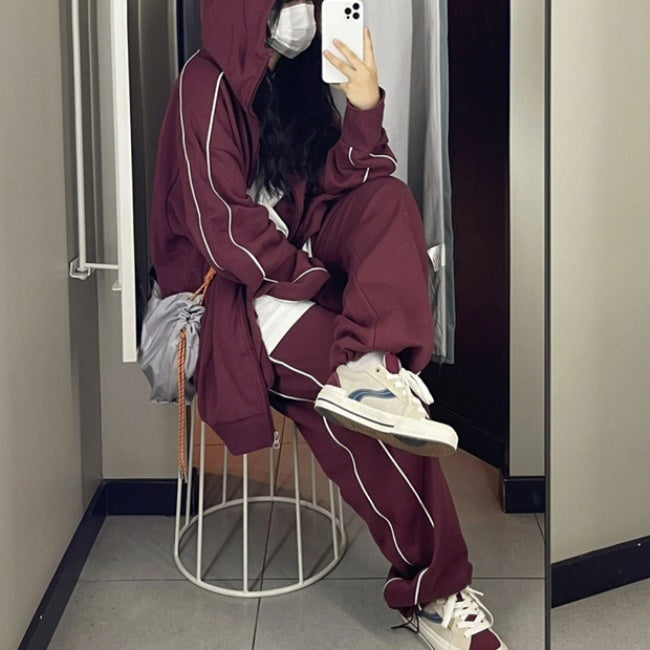 セットアップ レディース オーバーサイズ ジャージ 韓国 ストリート 上下セット サイドライン パーカー ロゴジャージ