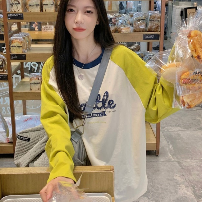 ラグラン ロングTシャツ レディース 韓国 ファッション ロゴ プリント オーバーサイズ ロンT