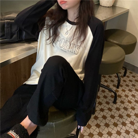 ラグラン ロングTシャツ レディース オーバーサイズ 長袖 韓国 ファッション ロゴ ロンT