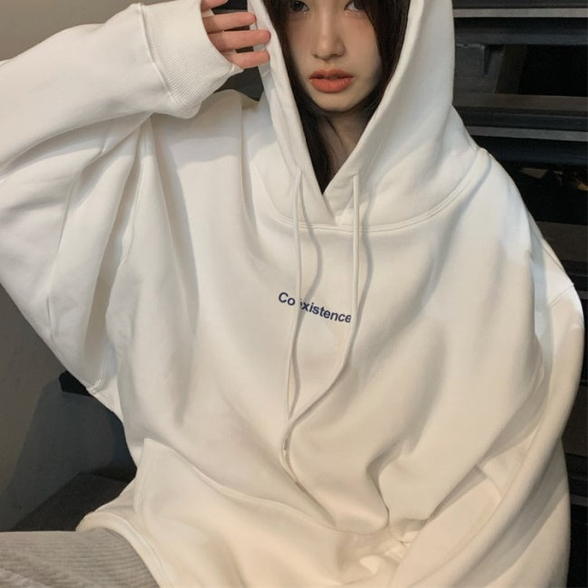 ロゴ パーカー レディース 韓国 ファッション ビッグシルエット スウェット フーディ ホワイト/ヘザーグレー