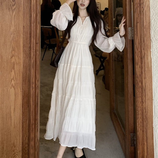 ティアード ワンピース 長袖 韓国 ファッション レディース 春夏 ロングワンピース フェミニン チュール