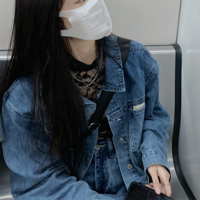 デニム セットアップ レディース 韓国 ファッション 2点セット ツーピース ボリュームスリーブ ミニスカート デニムスカート 台形 オーバーサイズ デニムジャケット