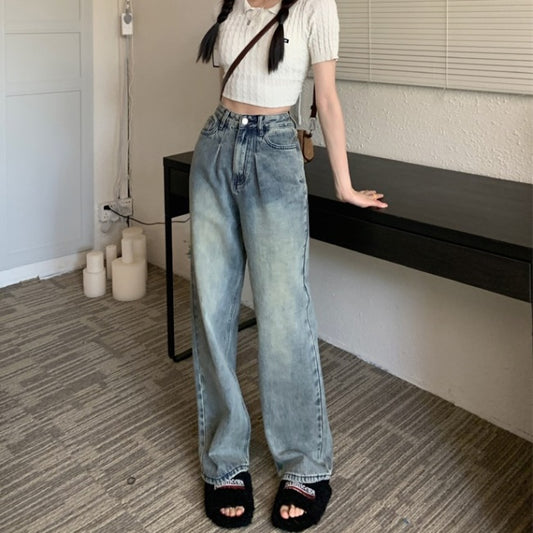 デニム ワイド モップパンツ レディース 韓国 ファッション デニムパンツ 太め ワイドパンツ ジーンズ