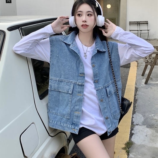 デニムベスト レディース オーバーサイズ ジレ 韓国 ファッション レイヤードコーデ 春夏