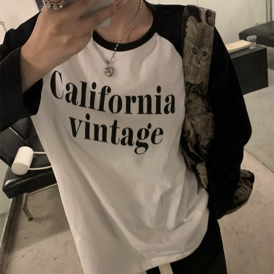 ロゴ ラグラン ロングTシャツ レディース 韓国 ファッション ラグランスリーブ 英字 プリント ラグランT