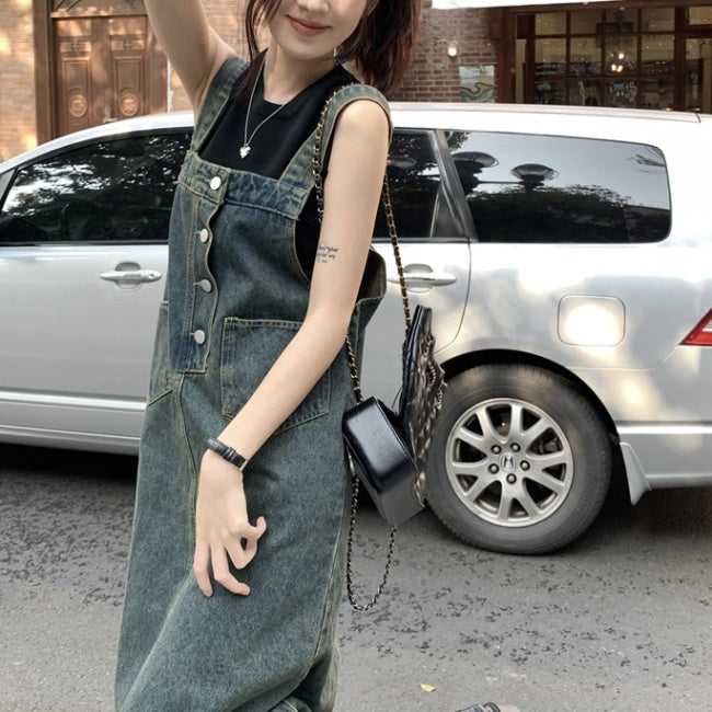 デニム ジャンパースカート レディース 韓国 ファッション デニムジャンスカ サロペットスカート