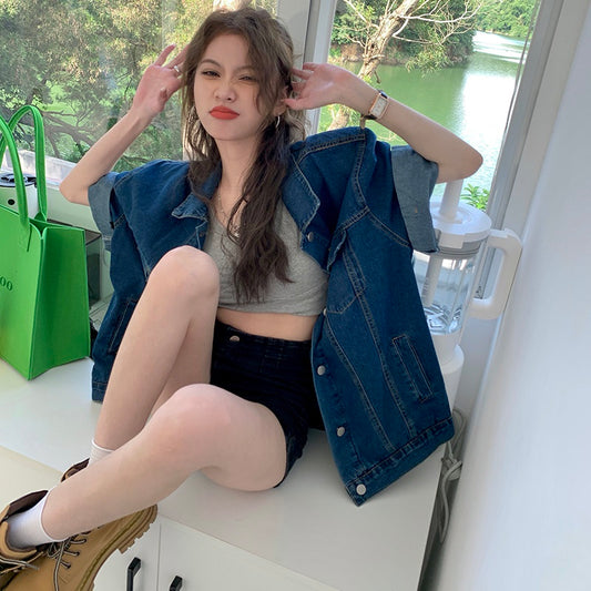 デニム シャツ レディース 韓国 半袖 シャツジャケット 夏 オーバーサイズ ロールアップ 羽織 シャツ