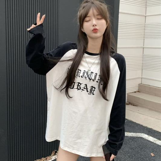 ラグラン ロンT レディース 韓国 トップス 選べる クロップド丈 ロング丈 オーバーサイズ 長袖 ロゴ ロングTシャツ 春夏