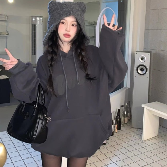 韓国 ロゴ パーカー プルオーバー レディース オーバーサイズ スウェット パーカー グレー