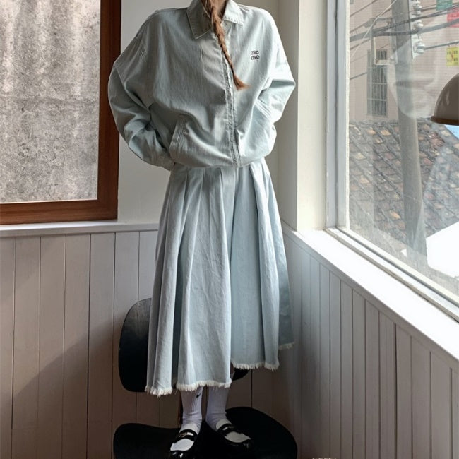 ライトデニム セットアップ レディース 韓国 ファッション デニム生地