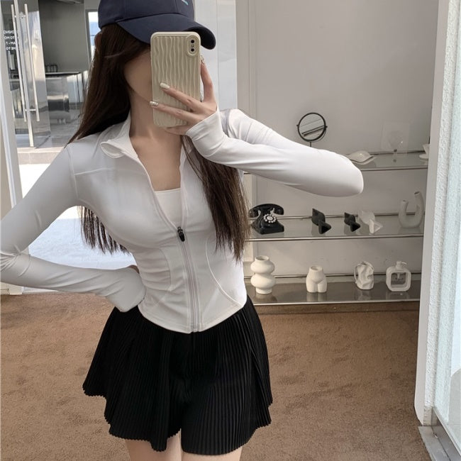 ジップアップ ストレッチ トップス レディース 韓国 ファッション スポーツウェア 冷房 日焼け対策 薄手 トラック トップ