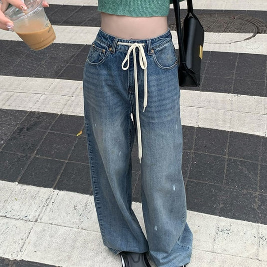 ワイド デニムパンツ ロングパンツ レディース 韓国 ファッション 春夏 デニム パンツ ヴィンテージ加工