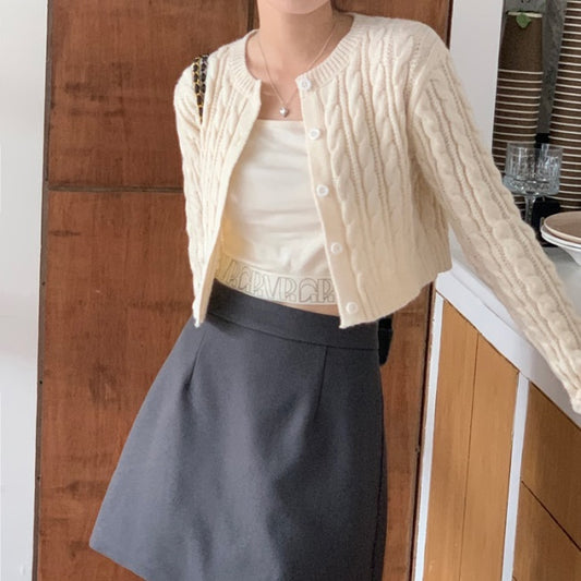 クロップド ニットカーディガン レディース 韓国 ファッション ショート丈 ボタンニット 春トップス