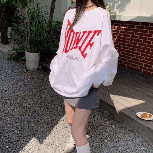 ロゴ ロングTシャツ レディース 韓国 ストリート ロゴプリント 春トップス ビッグシルエット ロンT