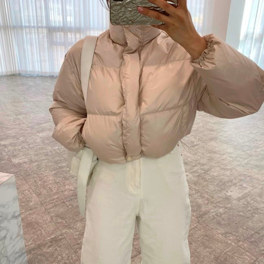 エコダウン ショートジャケット レディース クロップド丈 韓国 ファッション 冬 防寒 ボリューム 中綿 ジャケット