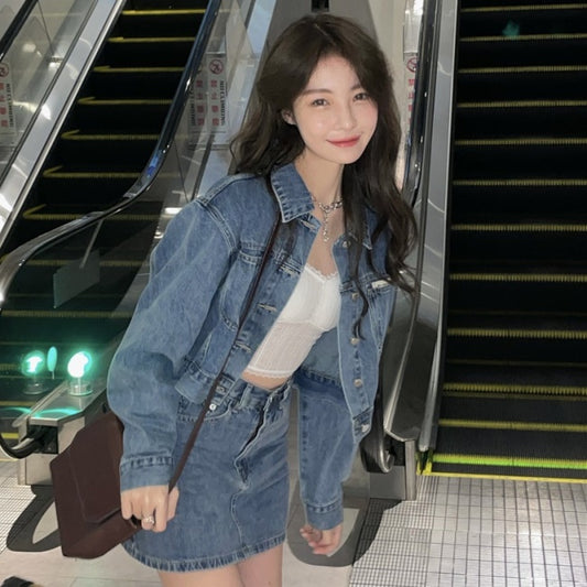 デニム セットアップ レディース 韓国 デニムジャケット ミニスカート 2ピース デニムセット 春