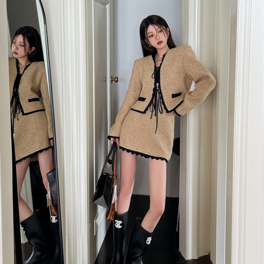 ノーカラー ジャケット 春 セットアップ レディース ミニスカート カジュアルスーツ 上下セット 韓国 ファッション 春服 レディース